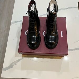 Gucci Black Leather Combat Boots